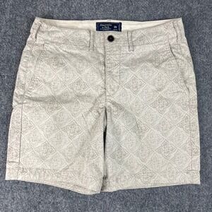 Abercrombie & Fitch Shorts Size 28‎ Cream Patterned Casual Chino Stretch Men's